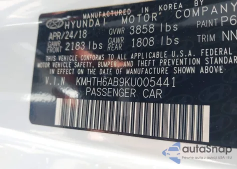 2019 Hyundai Veloster Turbo from USA, damaged, VIN KMHTH6AB9KU005441